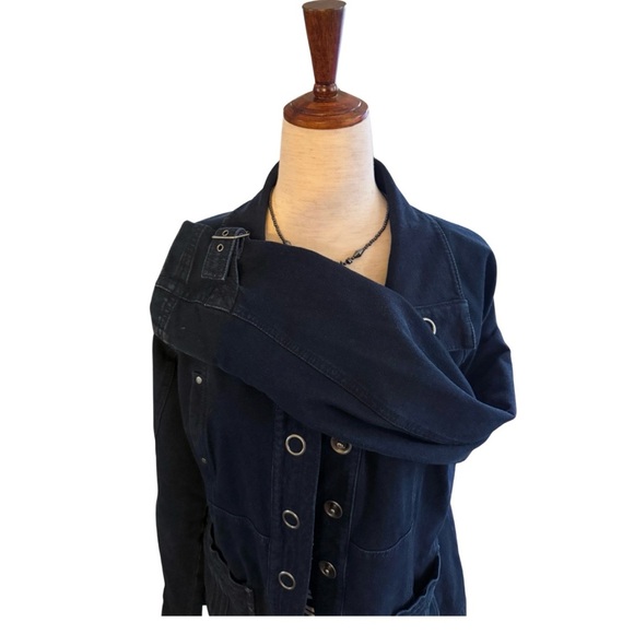 Nautical Stretch Coldwater Creek Denim Dark Blue Utility Snap Jacket - Picture 5 of 8